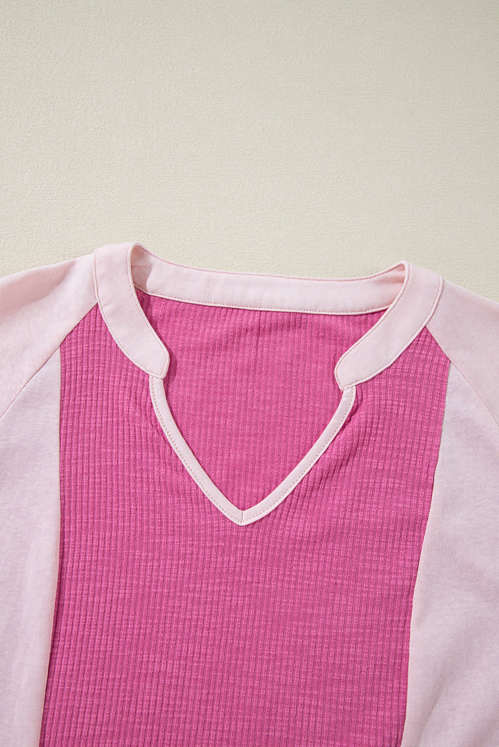 Textured Colourblock 3/4 Sleeve Oversize Top | Bright Pink