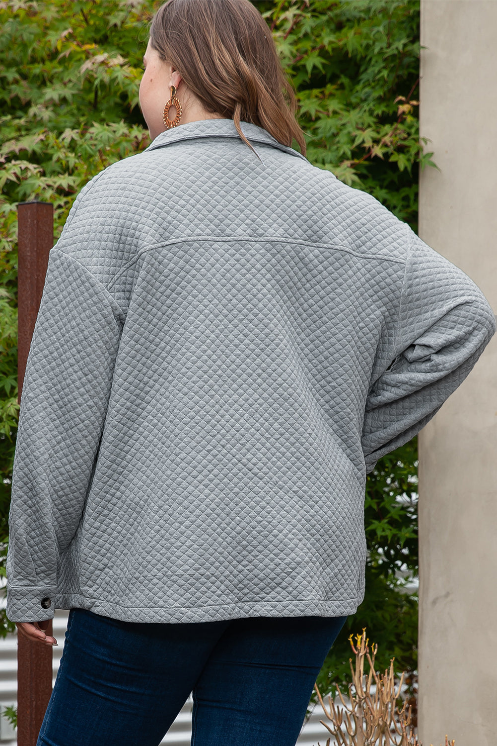 Plus Size Quilted Pattern Shacket | Gray