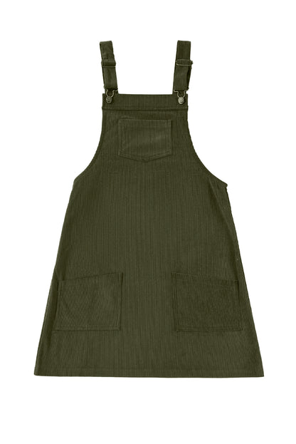 Solid Front Pockets Sleeveless Corduroy Overall Dress | Vineyard Green