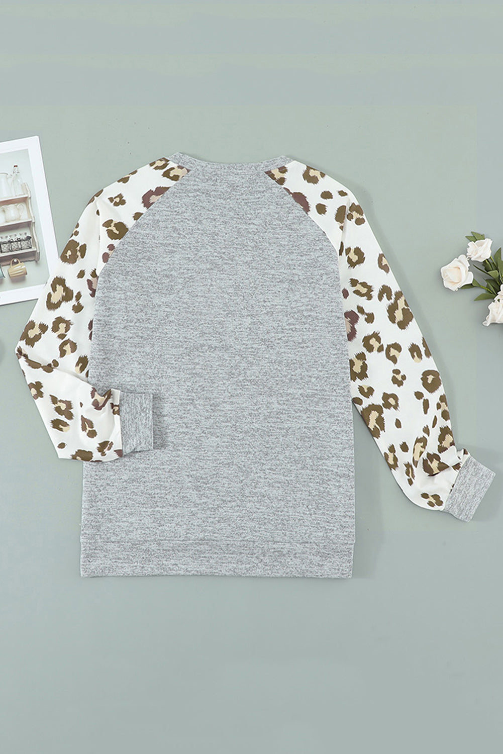 Round Neck Leopard Long Sleeve Top | Gray