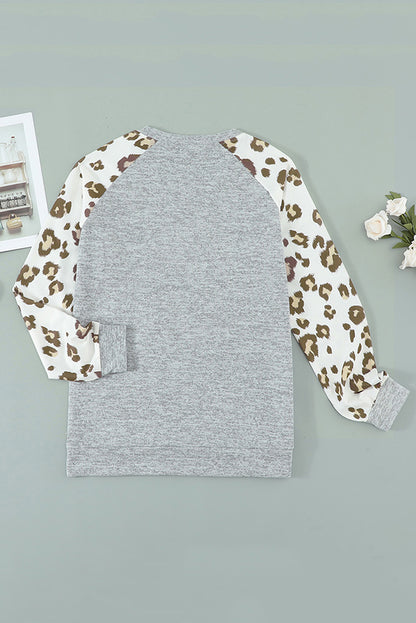 Round Neck Leopard Long Sleeve Top | Gray