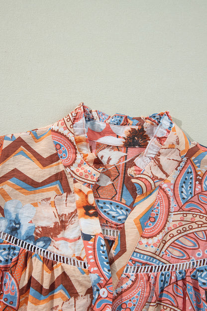 Floral Print Shirred Cuff Buttoned Loose Shirt | Orange