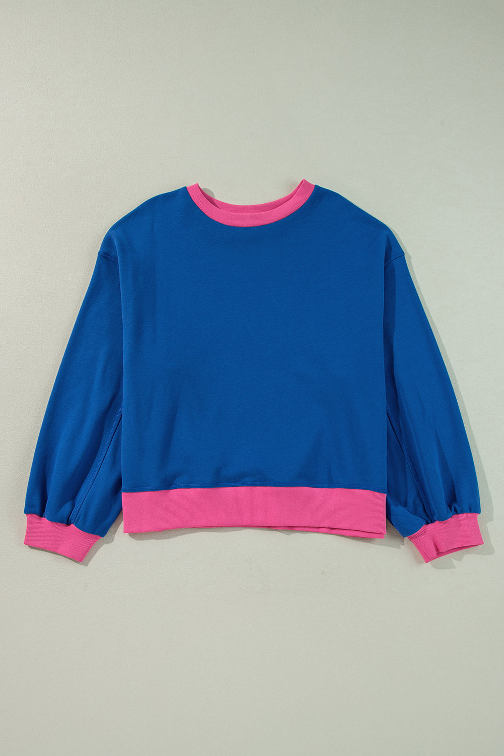 Colour Block Edge Balloon Sleeve Plus Size Sweatshirt | Sky Blue