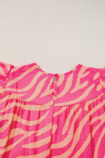 Zebra Stripe Printed Ruffle Trim Pocketed Dress | Pink