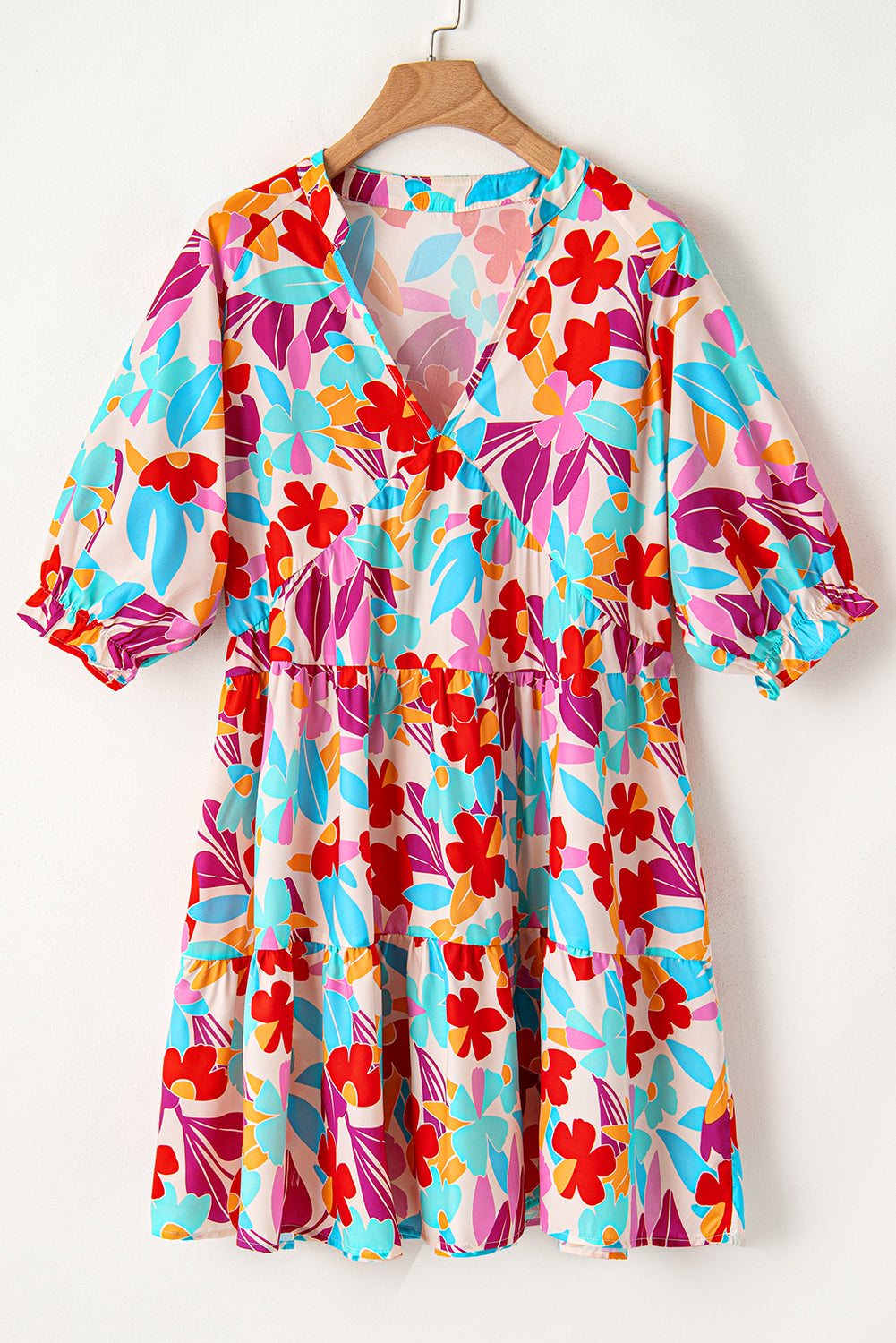 Floral Tiered V Neck Plus Dress | Multicolour