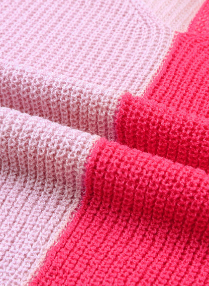 Long Sleeve V-Neck Colourblock Sweater | Pink