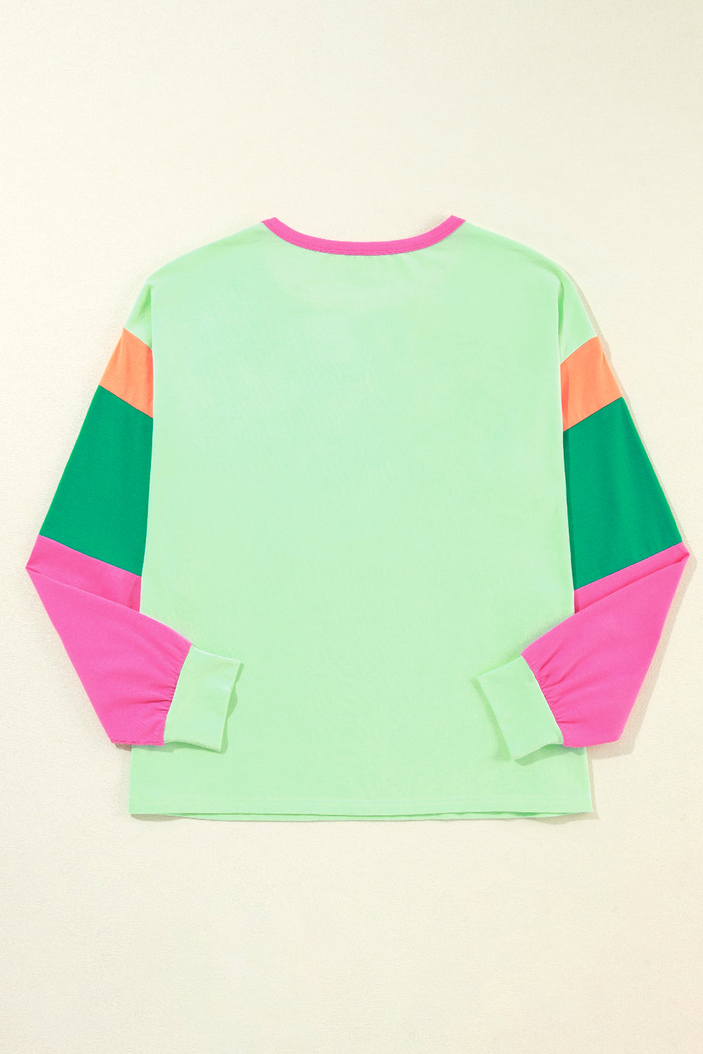 Colourblock Patchwork Long Sleeve Loose Top | Green