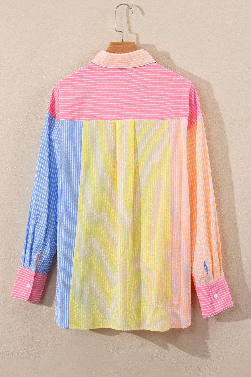 Colour Block Chest Pocket Oversized Shirt | Pink Stripe