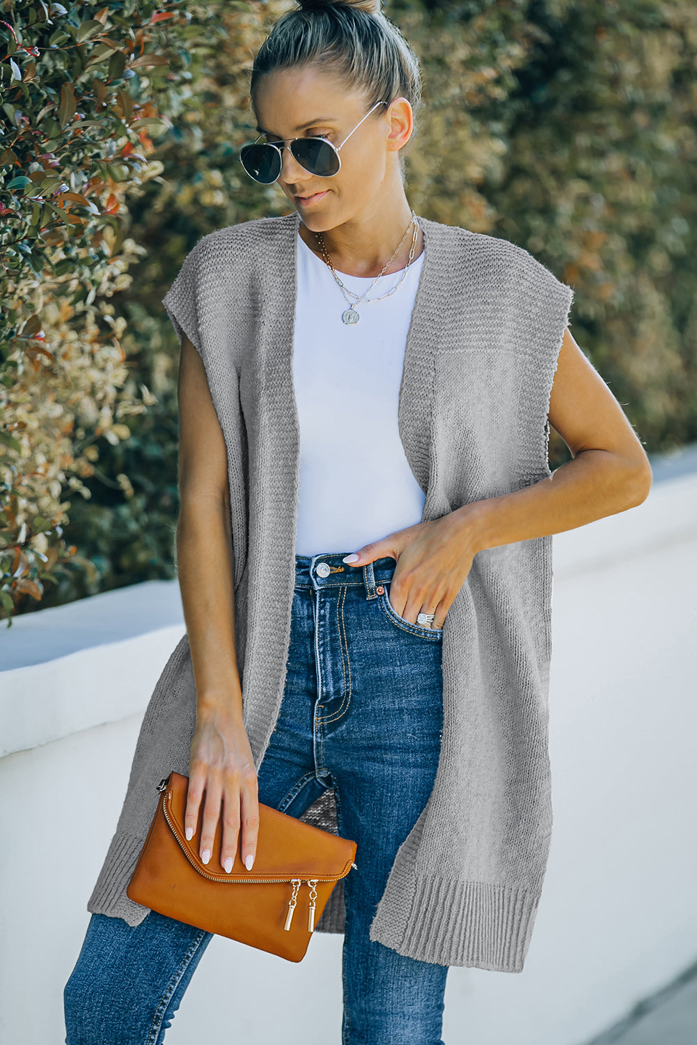 Basic Vest Cardigan Sweater | Gray