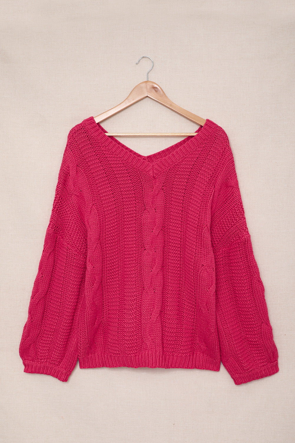 Bubblegum V-Neck Braided Knit Sweater | Rose