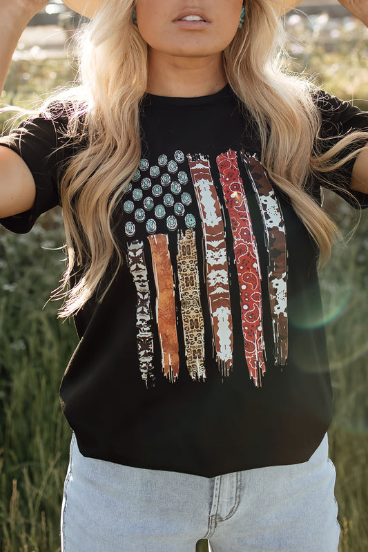 Black Western American Flag Graphic Tee