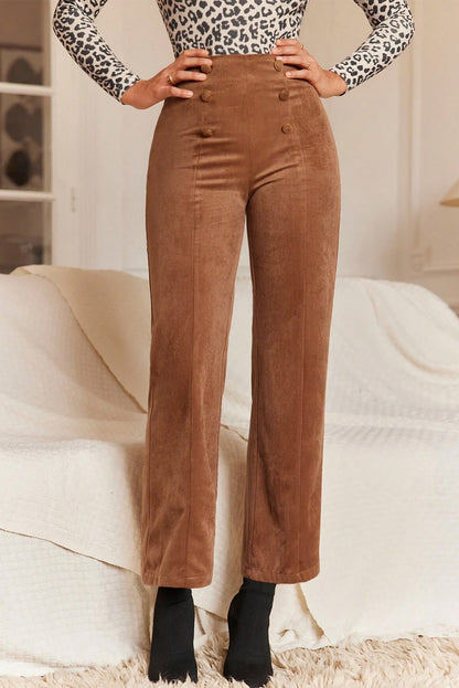 Solid Colour Double Breasted Straight Leg Pants | Chestnut