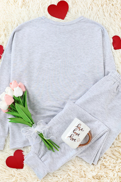 Be Kind Leopard Heart Graphic Pullover And Joggers Lounge Set | Gray