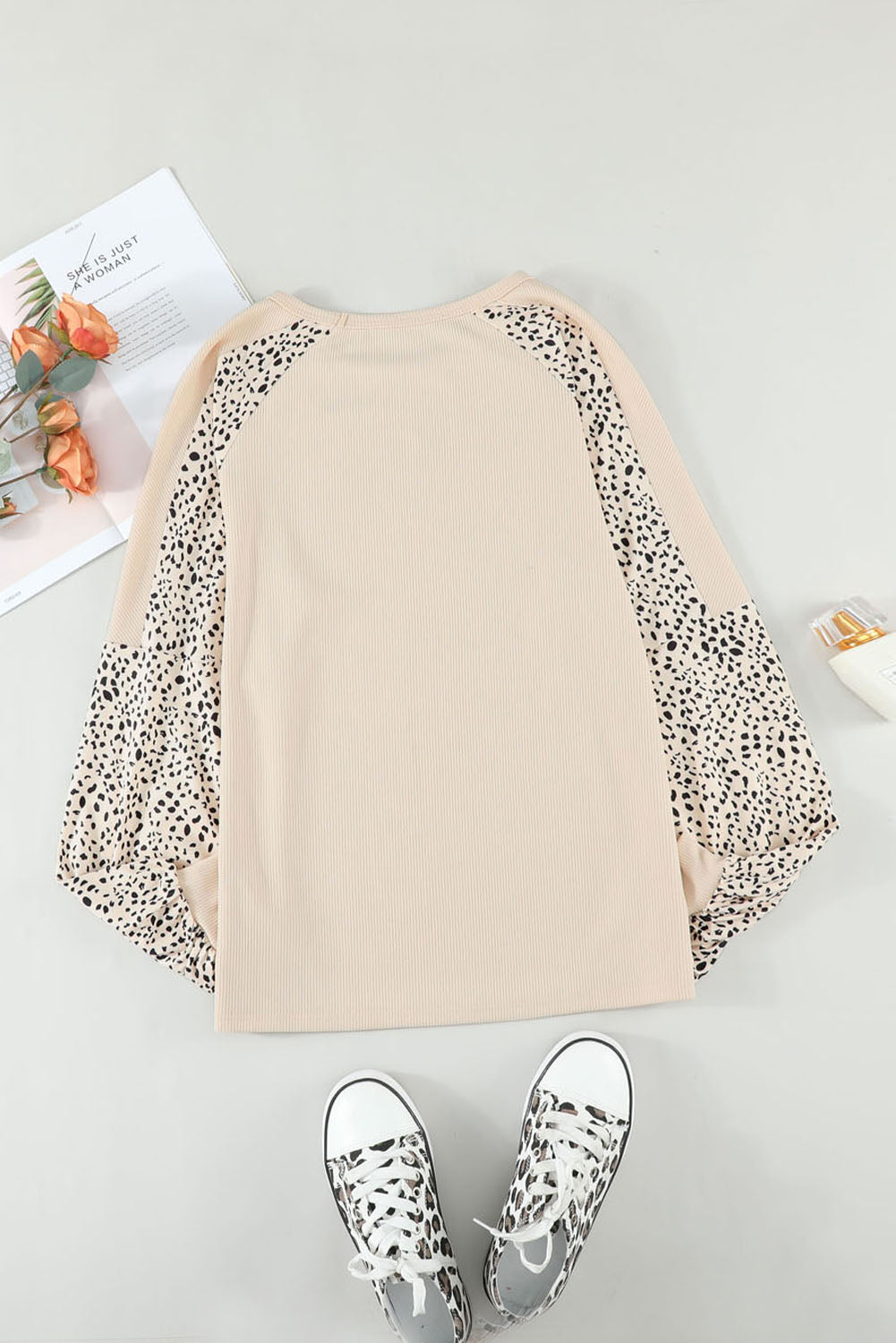 Thanksgiving Pumpkin Graphic Leopard Raglan Sleeve Top | Khaki