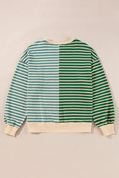 Colourblock Drop Shoulder Oversize Sweatshirt | Green Stripe