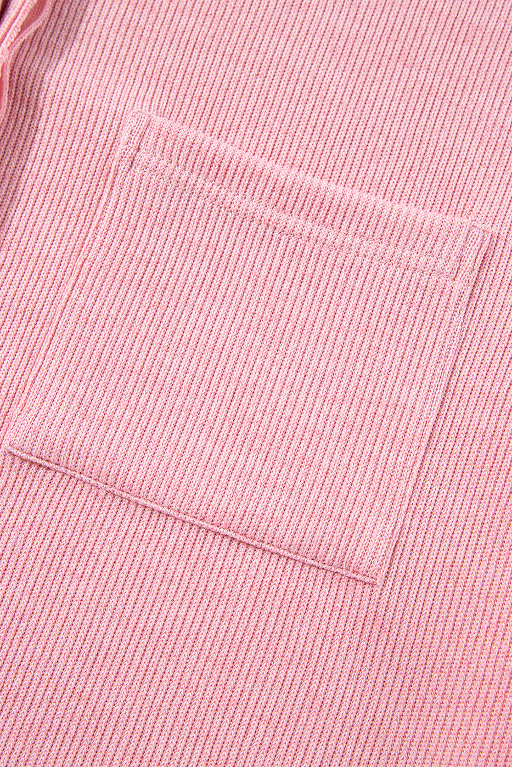 Ribbed Knit Collared Henley Top With Chest Pocket | Pink