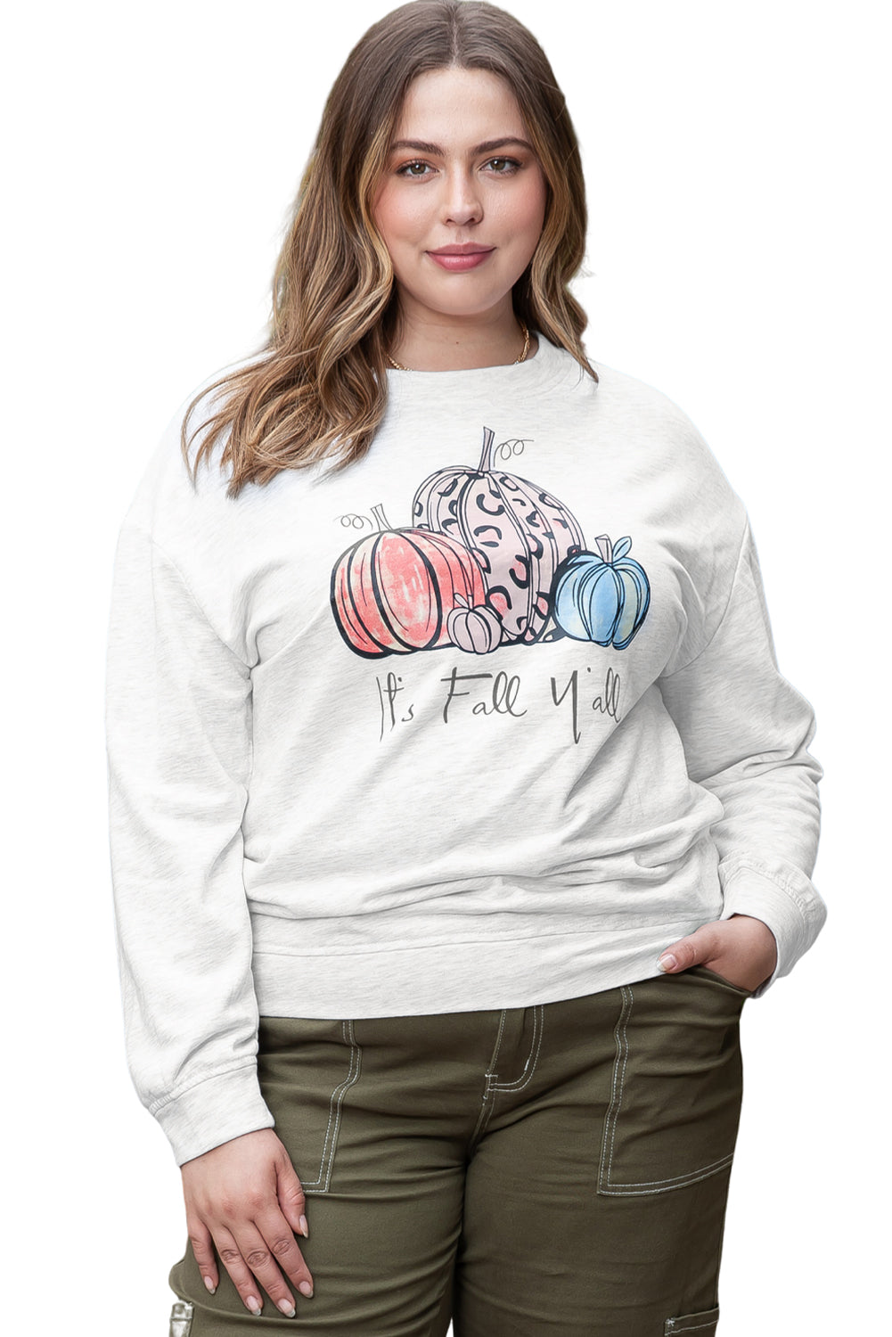 Pumpkin Graphic Plus Size Pullover Sweatshirt | Gray