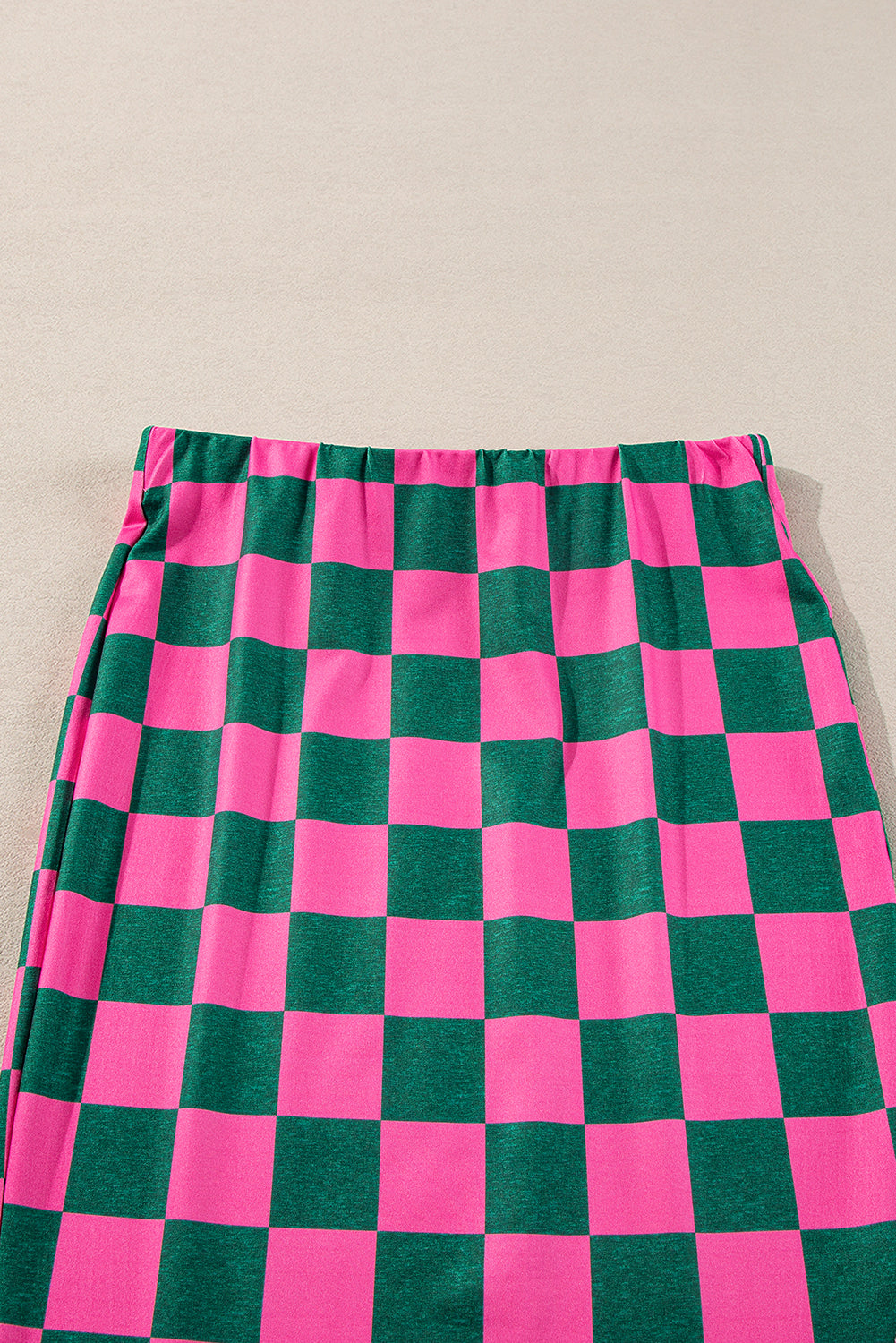 Checkered Print Side Slit High Waist Midi Skirt | Rose