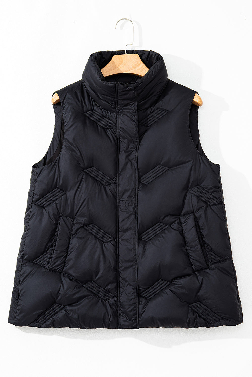 Quilted High Neck Zip Up Jacket Vest | Black