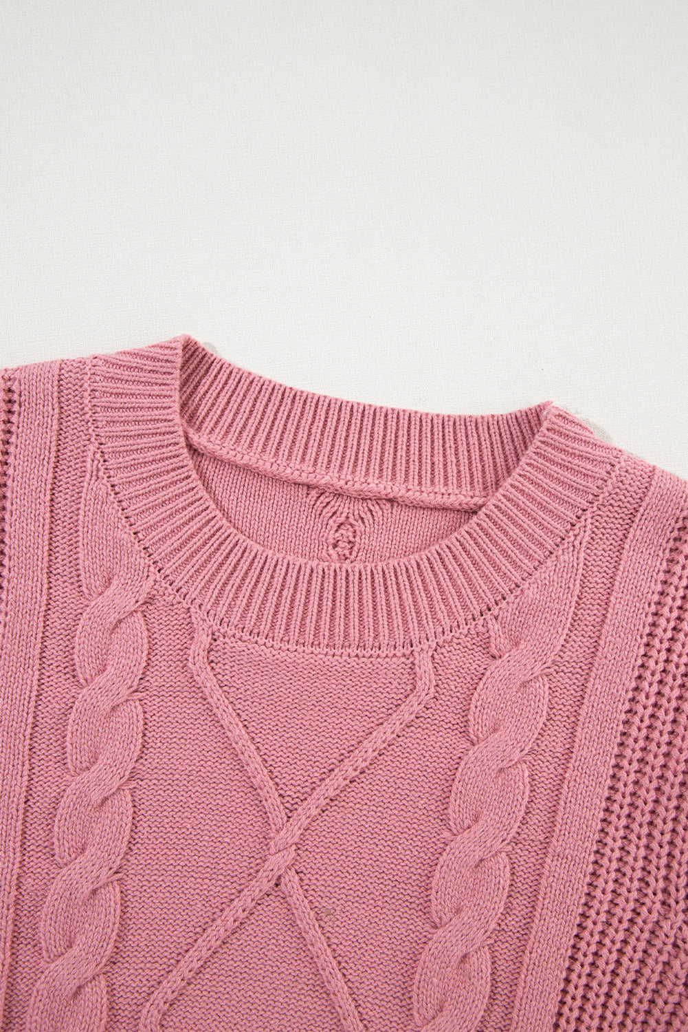 Cable Knit Mixed Textured Short Sleeve Sweater | Pink