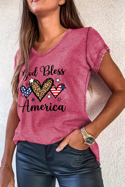 God Blessed America Hearts Graphic Mineral Wash Tee | Rose