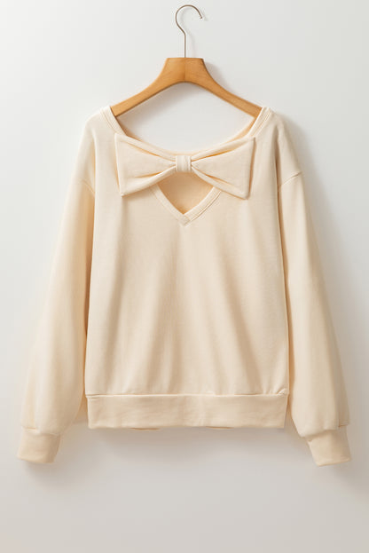 Bowknot Dewback Round Neck Sweatshirt | Apricot