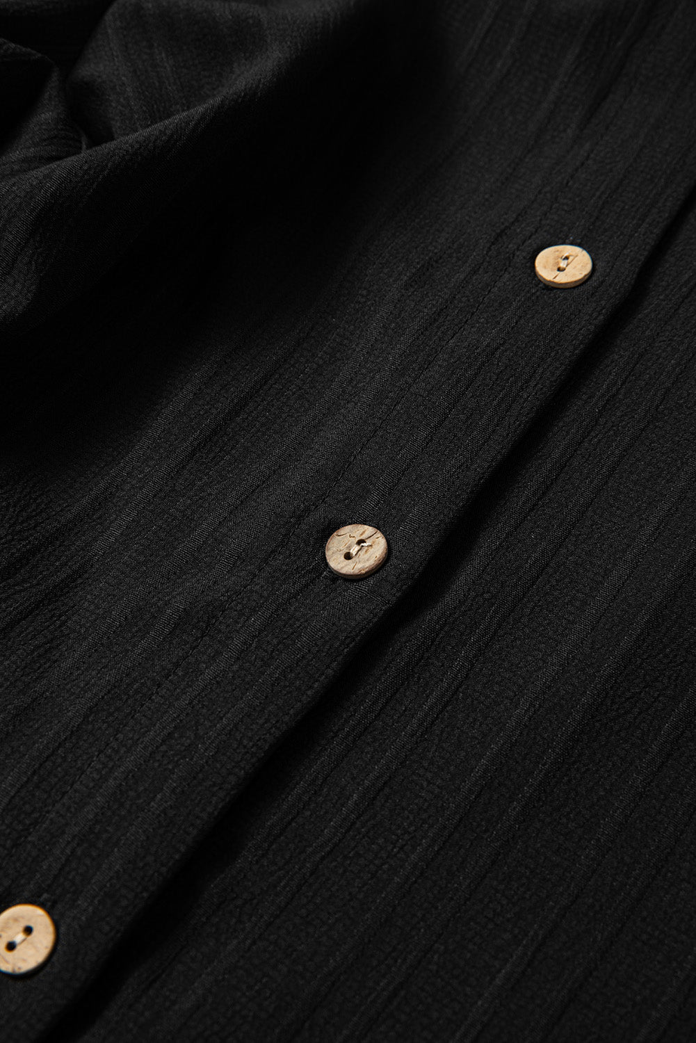 Solid Colour Textured Buttoned Turn Down Collar Shirt | Black