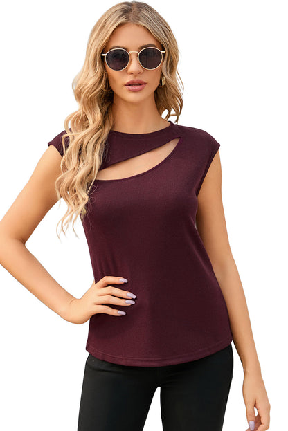 Fiery  Slash Cutout Cap Sleeve T Shirt | Red