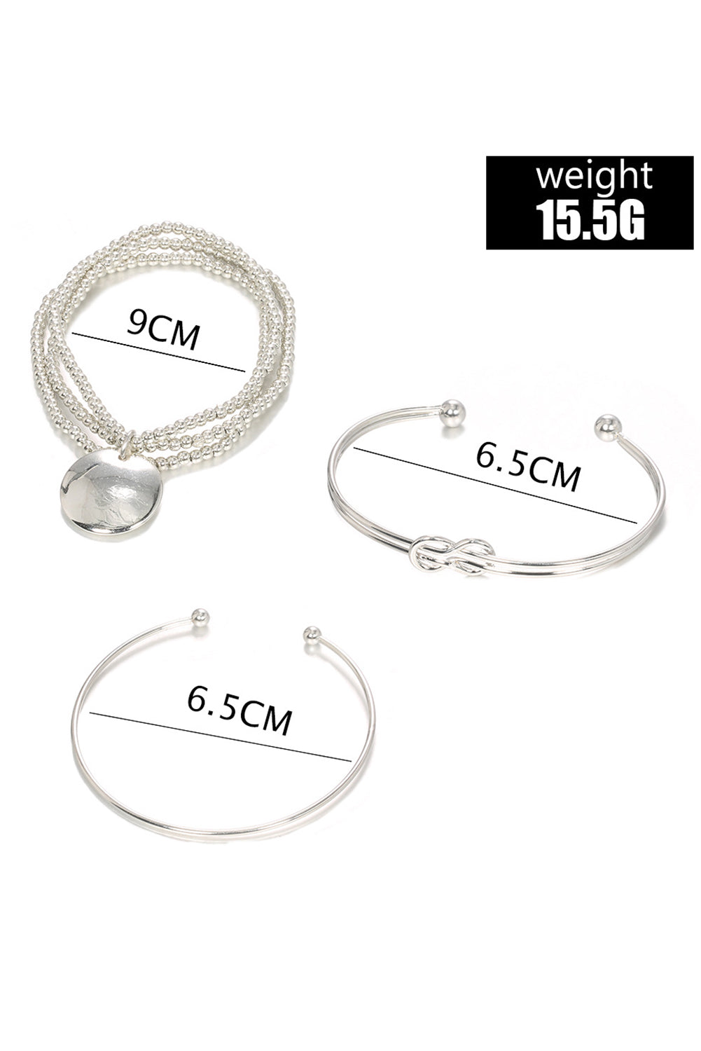 Knotted Beaded 3-Piece Bracelet Set | Silver