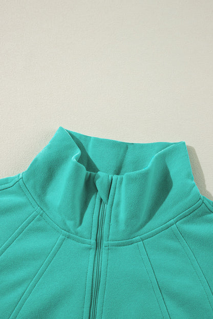 Fleece Lined Zip Up Stand Collar Thumbhole Sleeve Sweatshirt | Sea Green