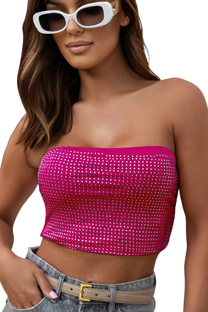 Rhinestone Tube Crop Top | Rose