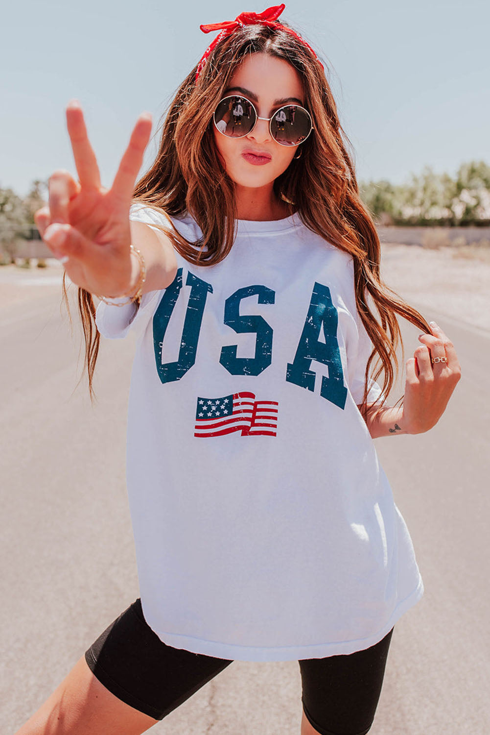 Usa Flag Graphic Oversized Tee | White