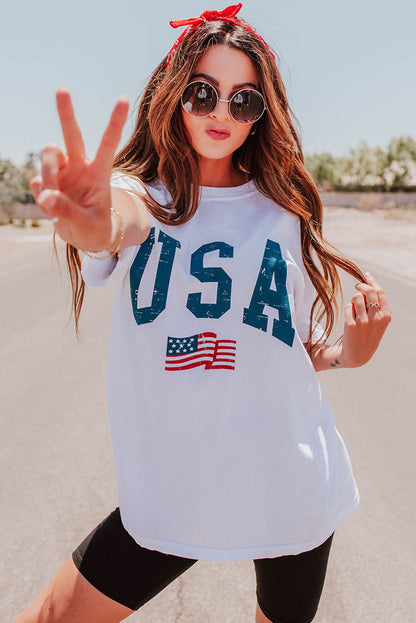 Usa Flag Graphic Oversized Tee | White