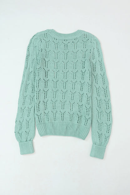 Sheer Knitted Pointelle Sweater | Green