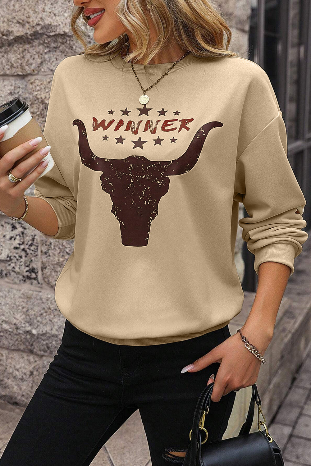 Winner Steer Head Graphic Sweatshirt | Khaki