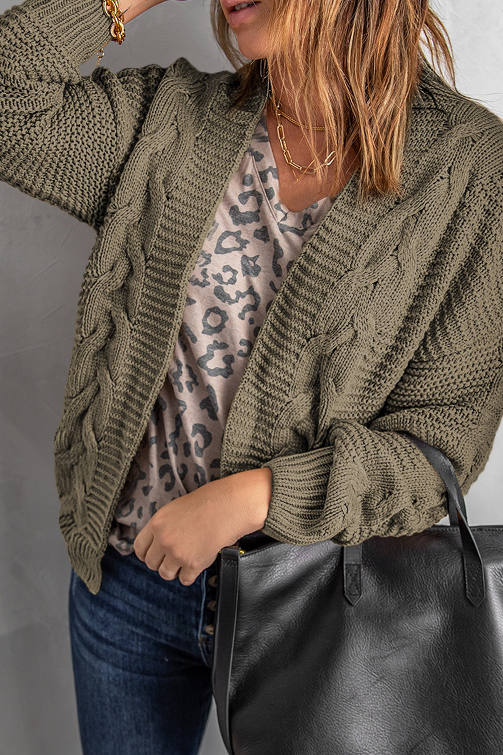 Olive Chunky Wide Long Sleeve Knit Cardigan | Olive Green