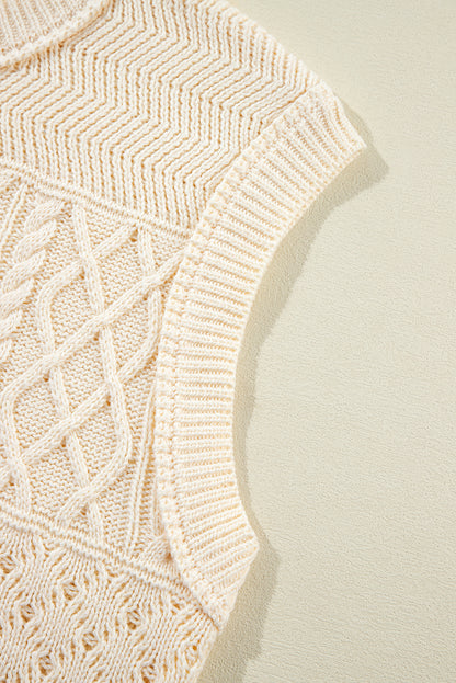 Cable Knit Dolman Armholes Sweater Tank | Beige