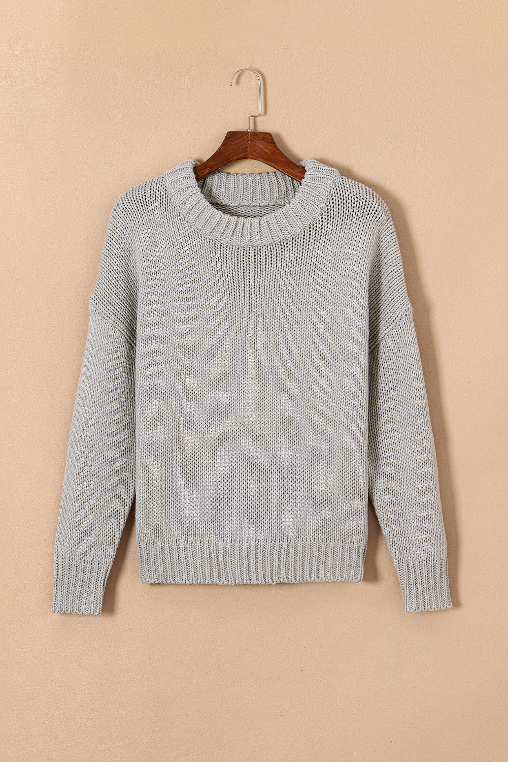 Chunky Knit Turtle Neck Drop Shoulder Sweater | Light Grey