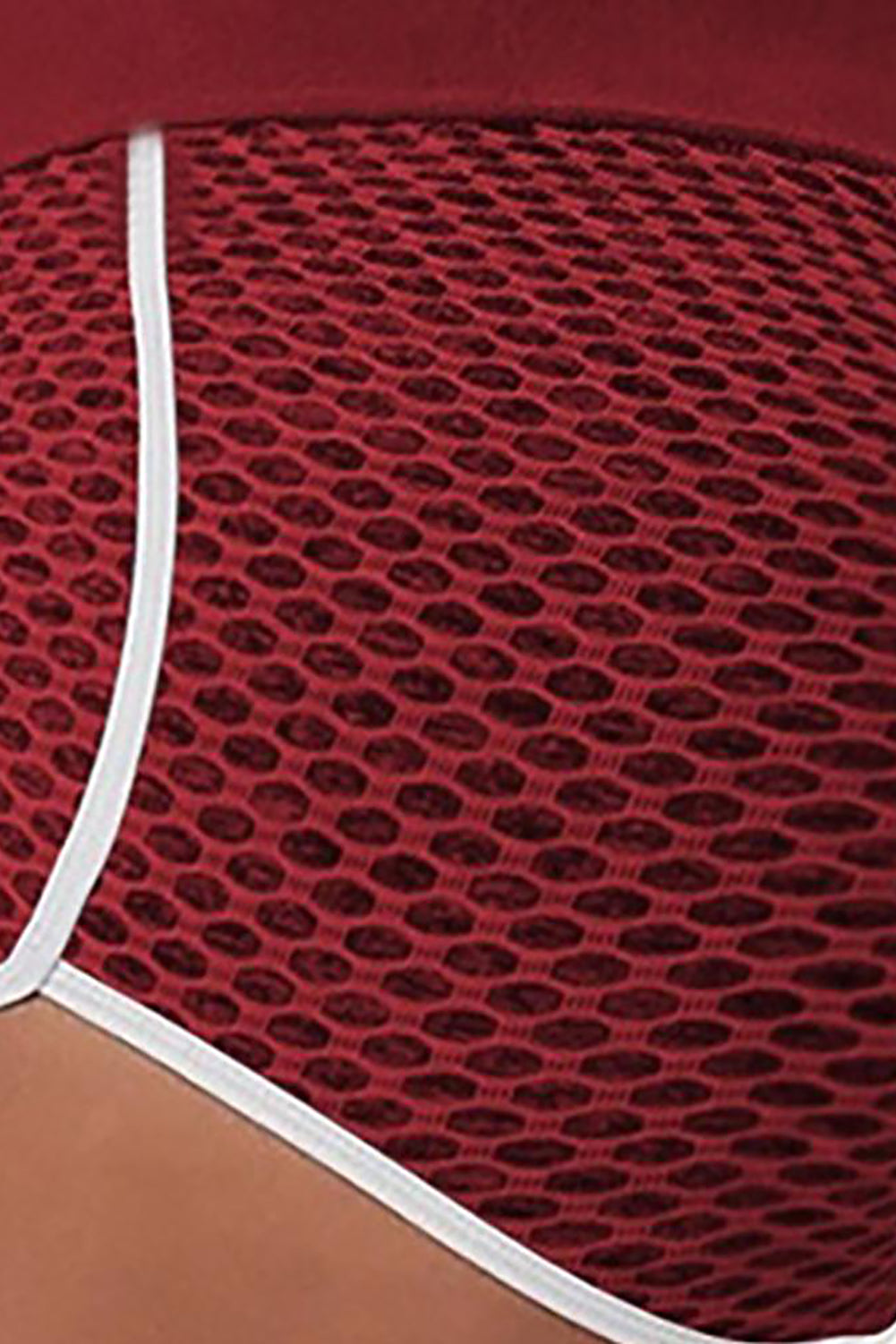 Burgundy High Waist Honeycomb Contrast Stripes Butt Lifting Yoga Shorts | Red