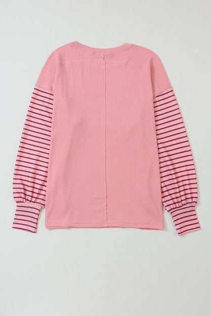 Colourblock Striped Bishop Sleeve Top | Peach Blossom