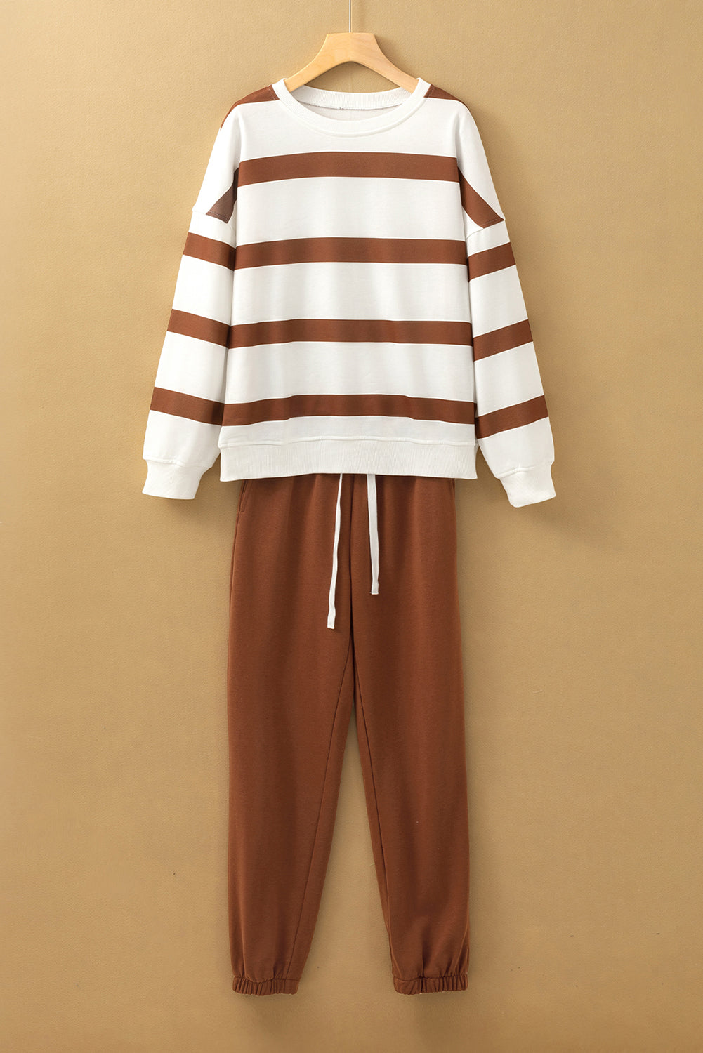 Striped Drop Shoulder Pullover And Jogger Pants Set | Brown Stripe