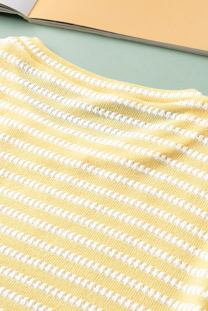 Short Puff Sleeve Plus Size Jumper | Yellow Stripe