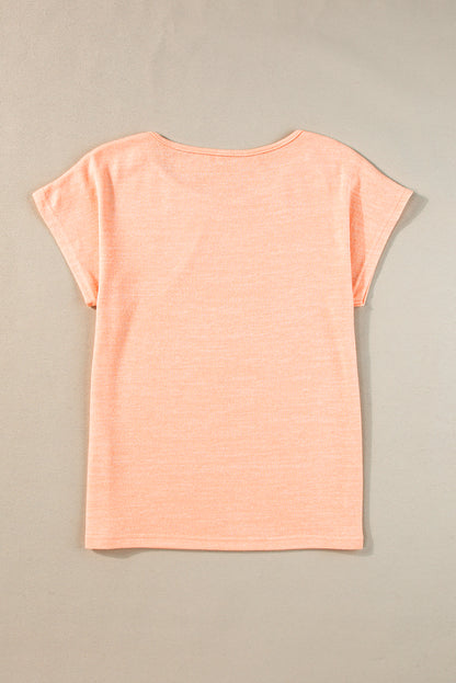 Button Detail Batwing Sleeve Casual Tee | Apricot Pink