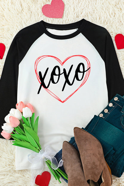 Xoxo Heart Graphic Contrast Long Sleeve Tee | Black