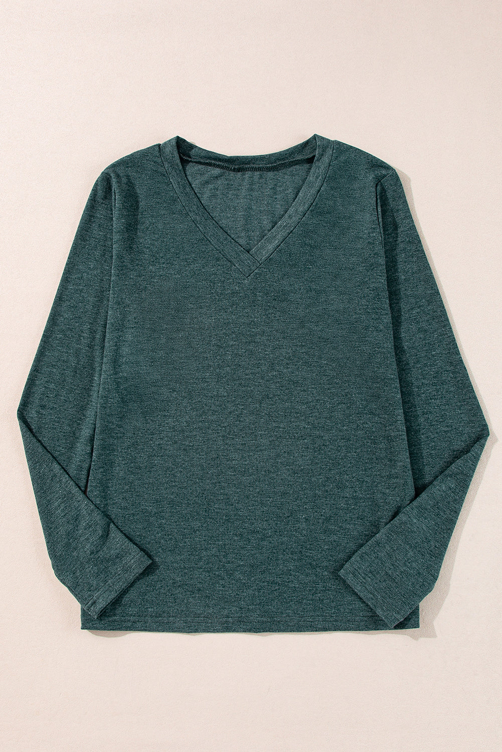 Solid Colour Long Sleeve V Neck Top | Mist Green