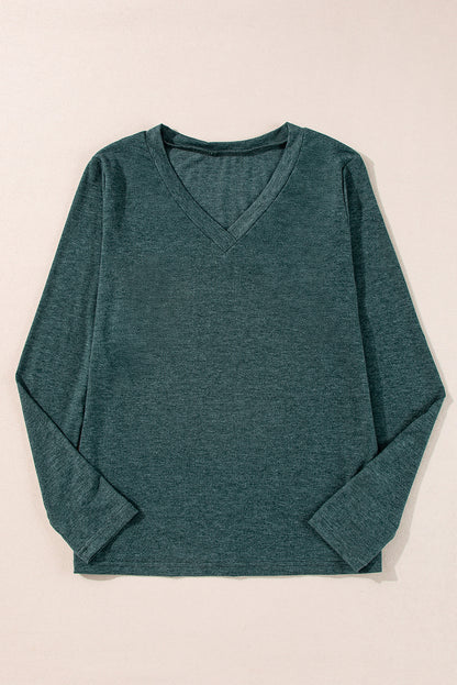 Solid Colour Long Sleeve V Neck Top | Mist Green