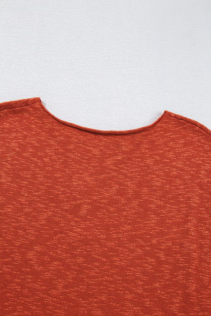 Solid Colour Split V Neck Short Sleeve Sweater | Orange