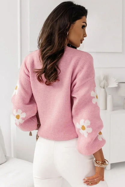 Floral Pattern Drop Shoulder Sweater | Pink