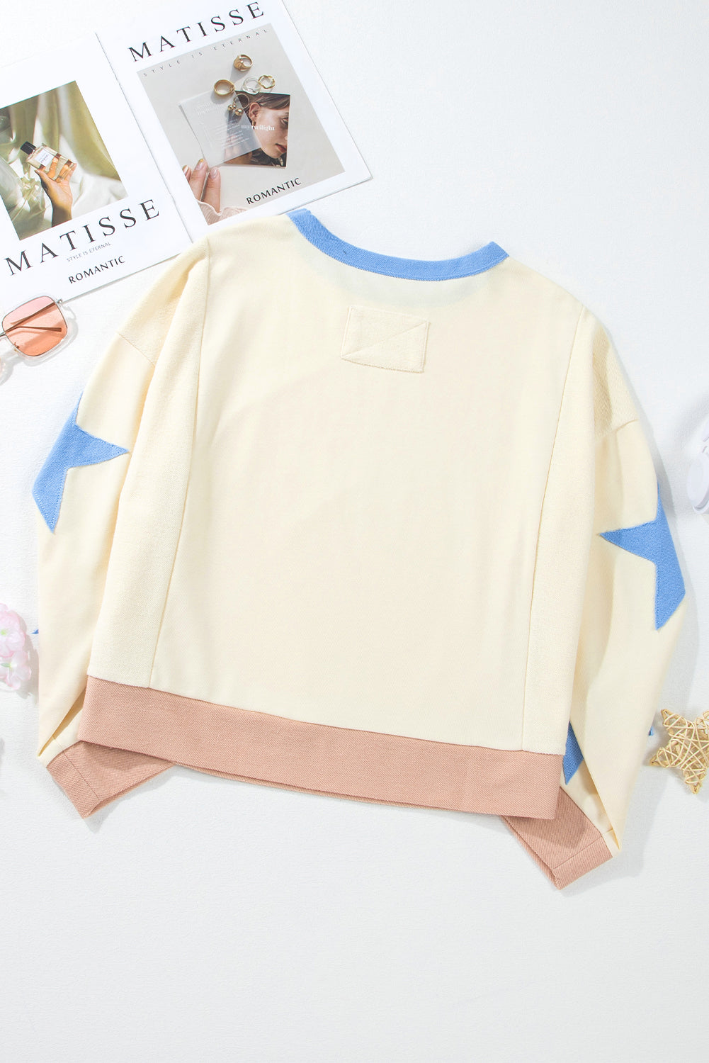 Star Patchwork Exposed Seam Oversized Sweatshirt | Beige