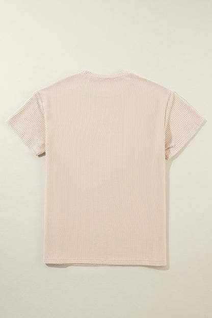 Corded Knit Pocketed Loose Fit T Shirt | Beige